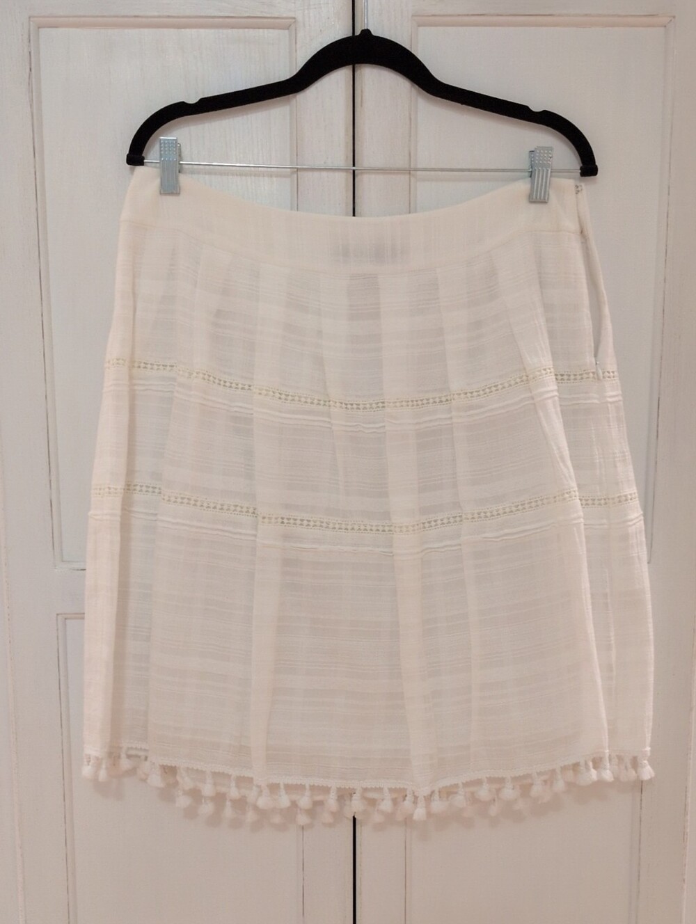 Talbots Cream A-Line Skirt with Pom-Pom Hem